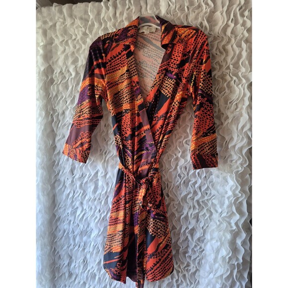 NEW Flora Bea Nyc Orange Milo Mini Dress Wrap Front Size Medium - Picture 1 of 6